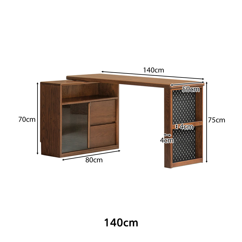 Nolan Solid American Oak Desk with Drawers & Glass Cabinet 120cm 140cm – view 17