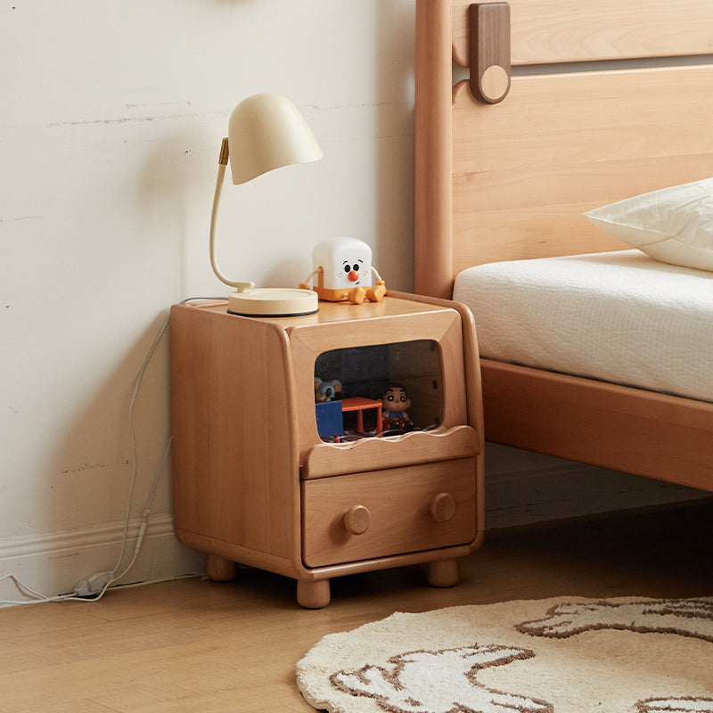 Norman Kids Wooden Side Table in Solid Beech with Night Light 40cm