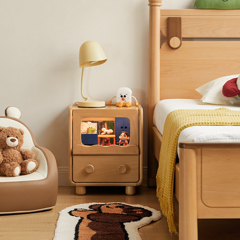 Norman Kids Wooden Side Table in Solid Beech with Night Light 40cm – view 2