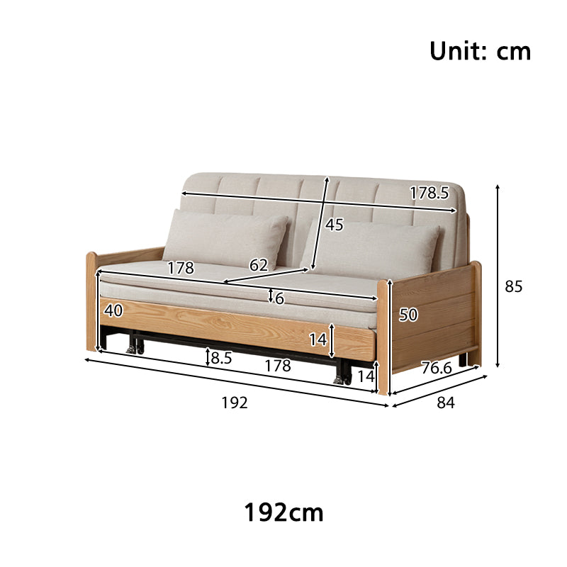 Norton cotton-linen sofa bed on solid oak frame – view 10
