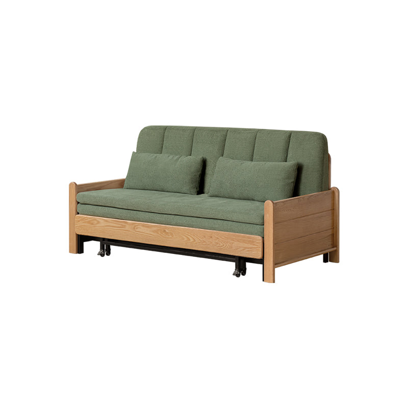 Norton cotton-linen sofa bed on solid oak frame – Natural Wood Green 162cm, view 12