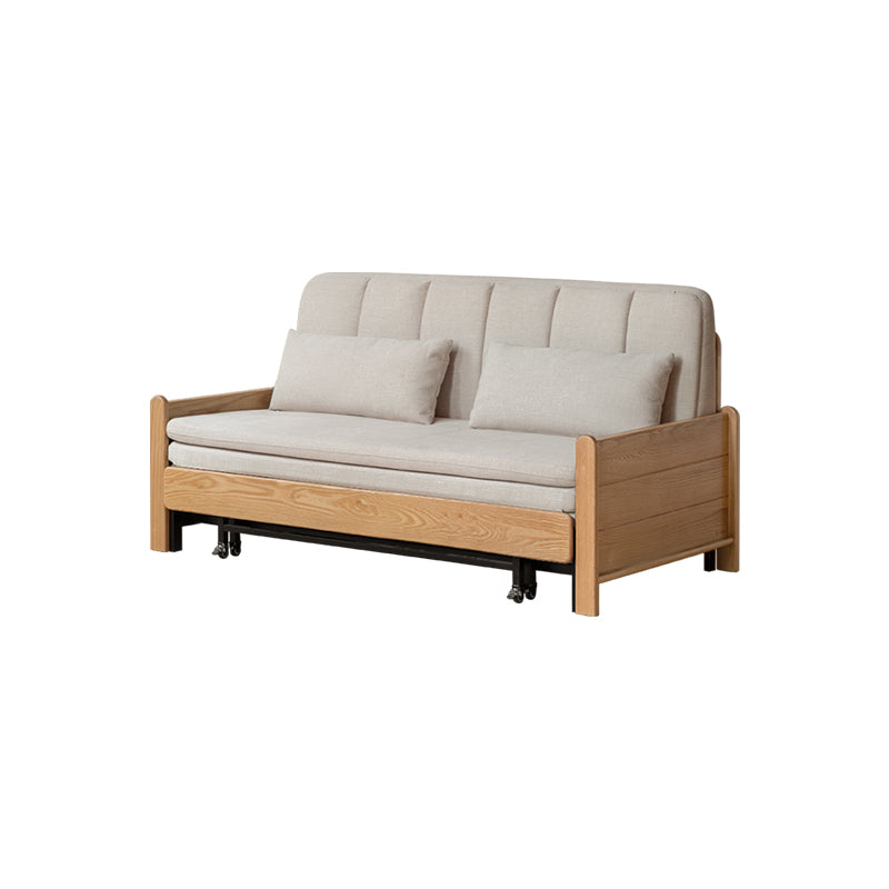 Norton cotton-linen sofa bed on solid oak frame – Natural Wood Linen Beige 162cm, view 7