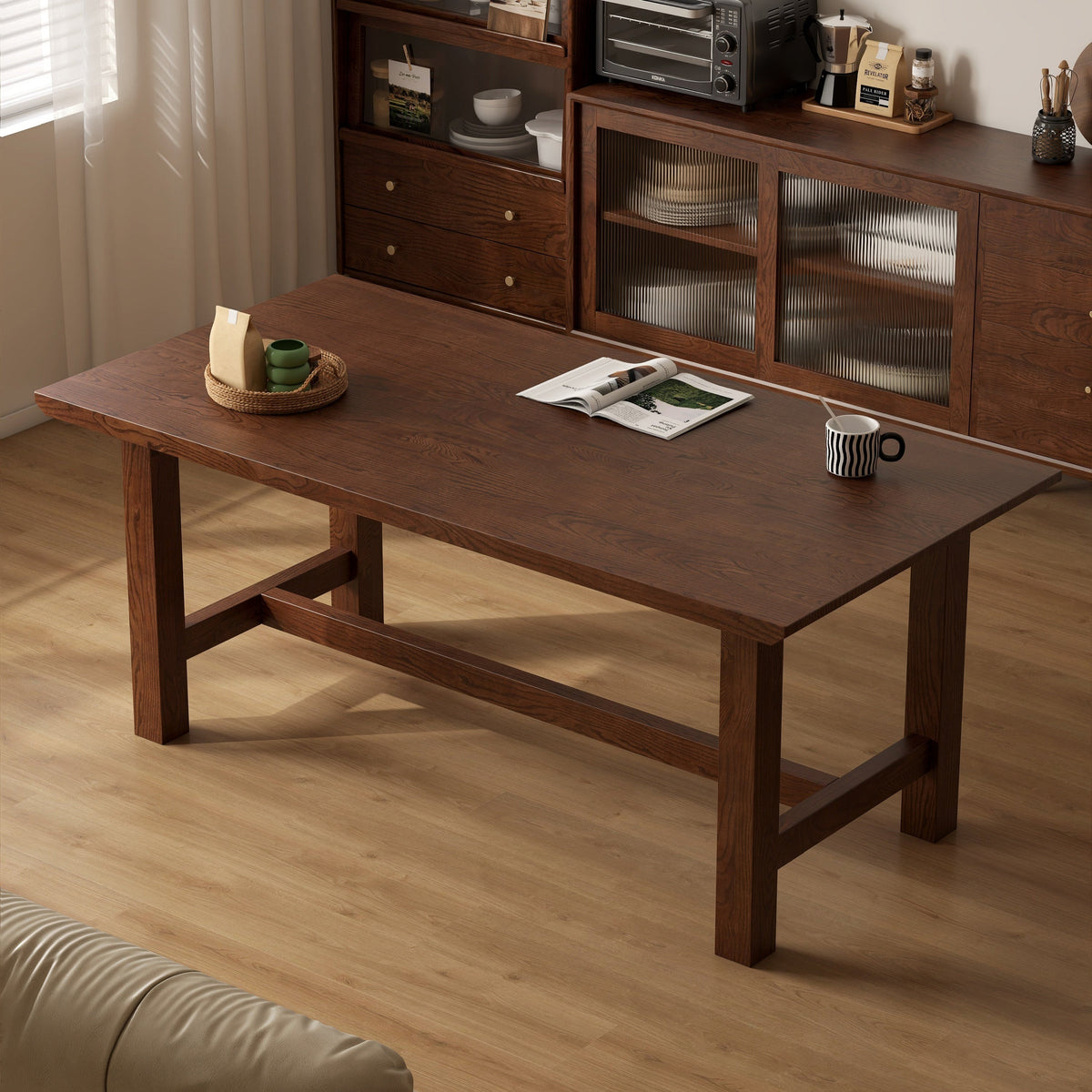 Alagie solid American oak dining table with slab top – view 2