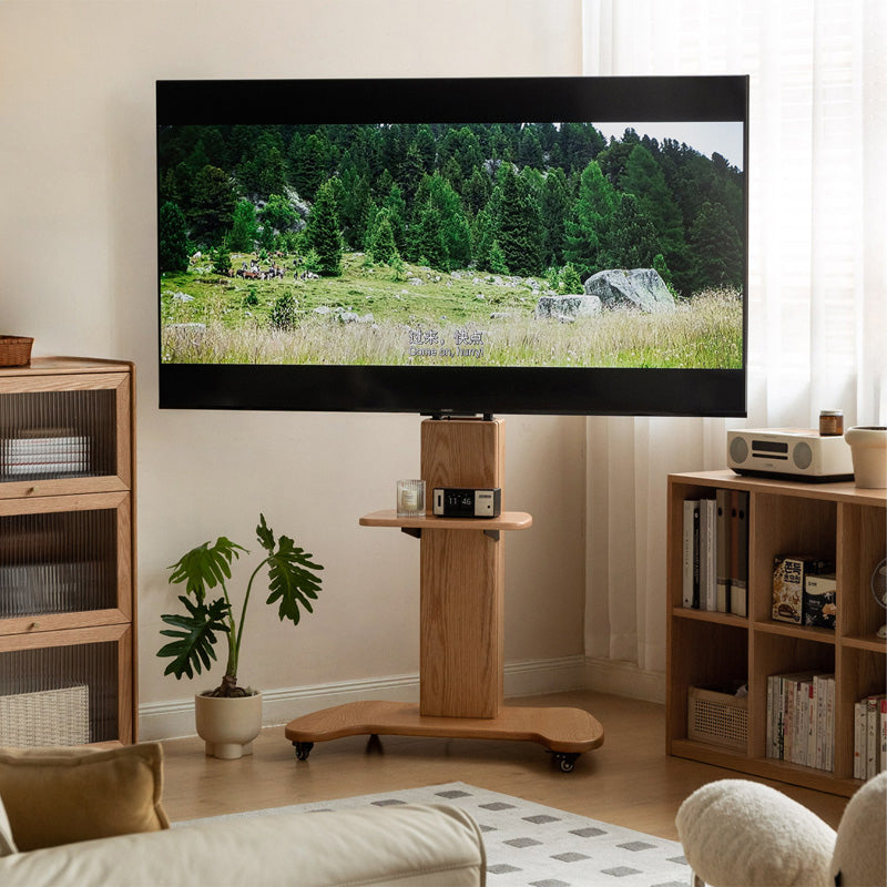 Olympia Solid American Oak TV Stand with Mount on Castors 85cm
