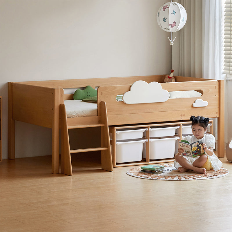 Pierce Solid Beech and Liriodendron Kids Bed with Guardrails and Ladder 135cm – view 2