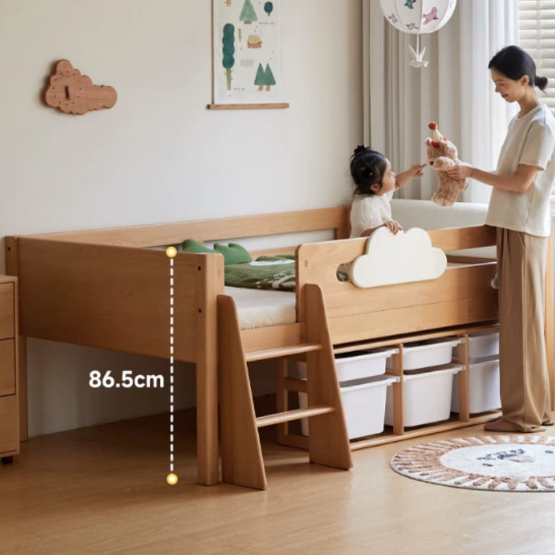 Pierce Solid Beech and Liriodendron Kids Bed with Guardrails and Ladder 135cm – view 4