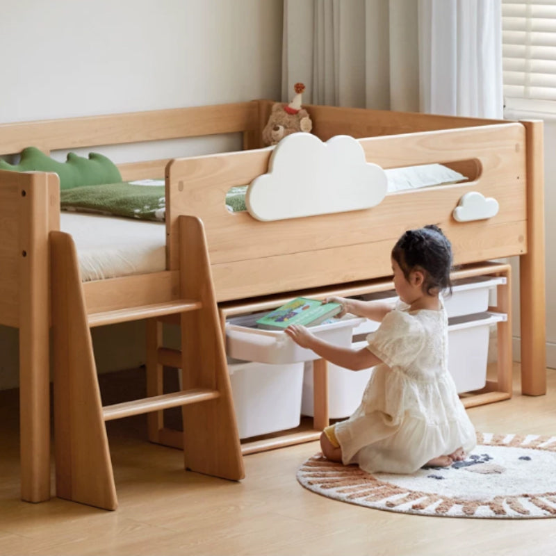 Pierce Solid Beech and Liriodendron Kids Bed with Guardrails and Ladder 135cm – view 5