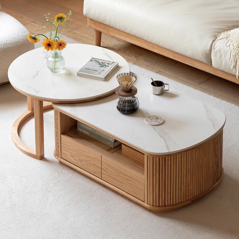 Randy Solid Oak Coffee Table and Side Table Set, Walnut Colour