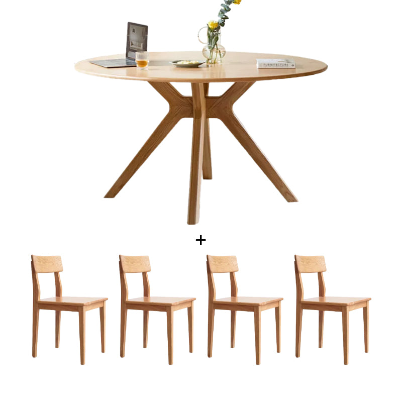 Roscoe solid oak round dining table – 120cm Table + Chair*4 Natural Wood, view 10