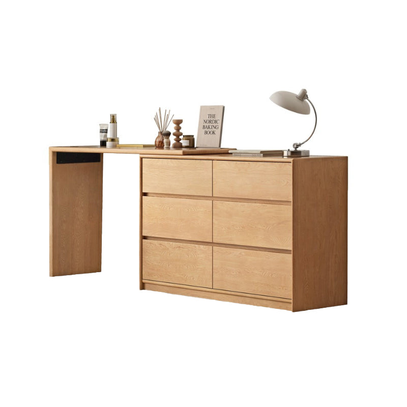 Rosemarie solid oak adjustable dressing table with drawer – Natural Wood 6-drawer, view 9