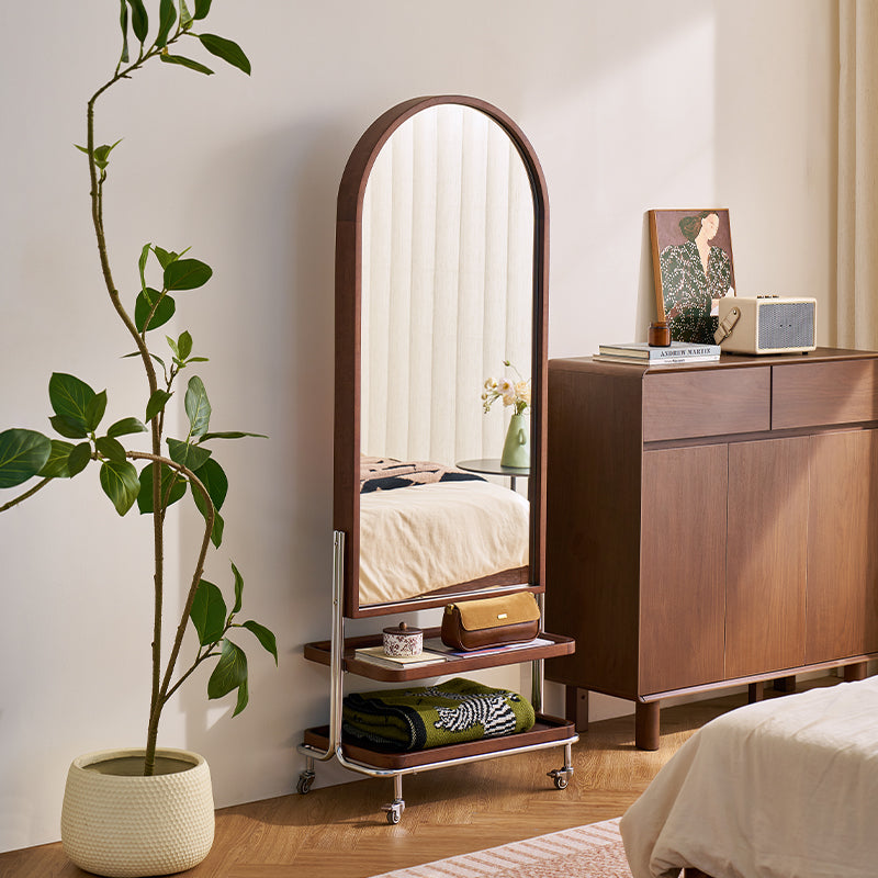 Tabitha Rubberwood Freestanding Double-Sided Full-Length Mirror with Storage Cabinet
