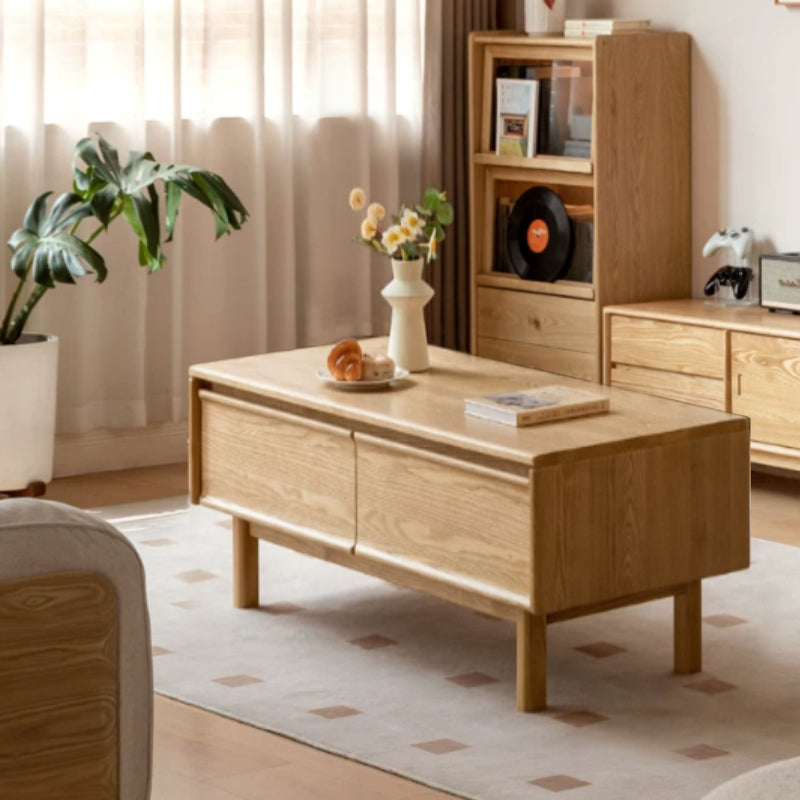 Sabrina solid oak coffee table with drawer in natural finish – view 2