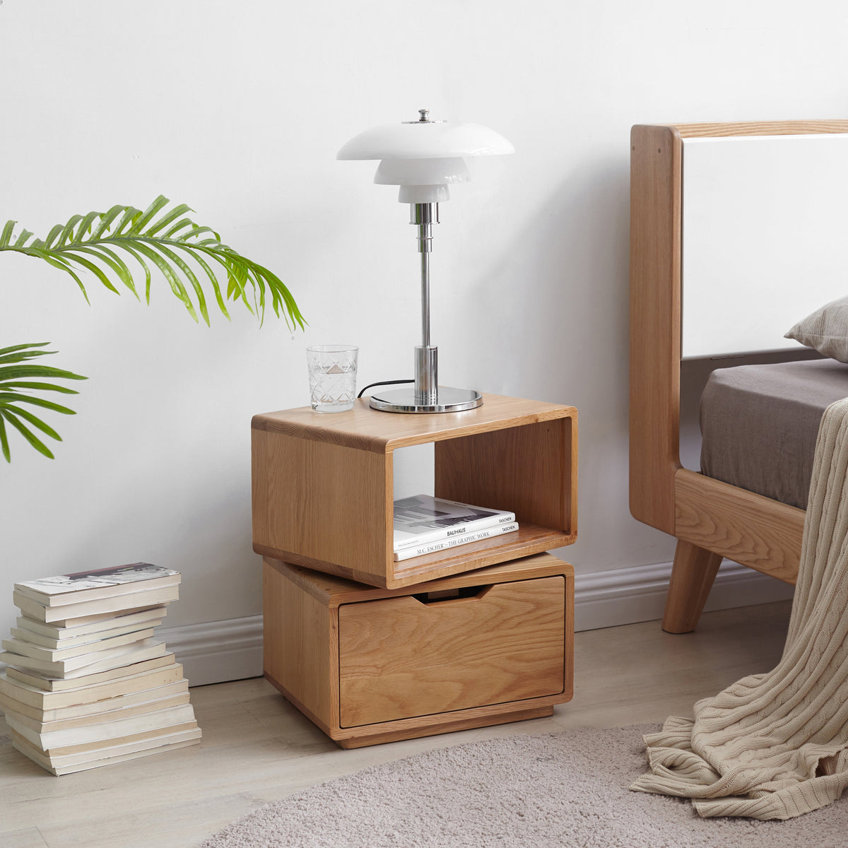 Sage Solid American Oak Side Table with Swivel Top and Drawer – view 4