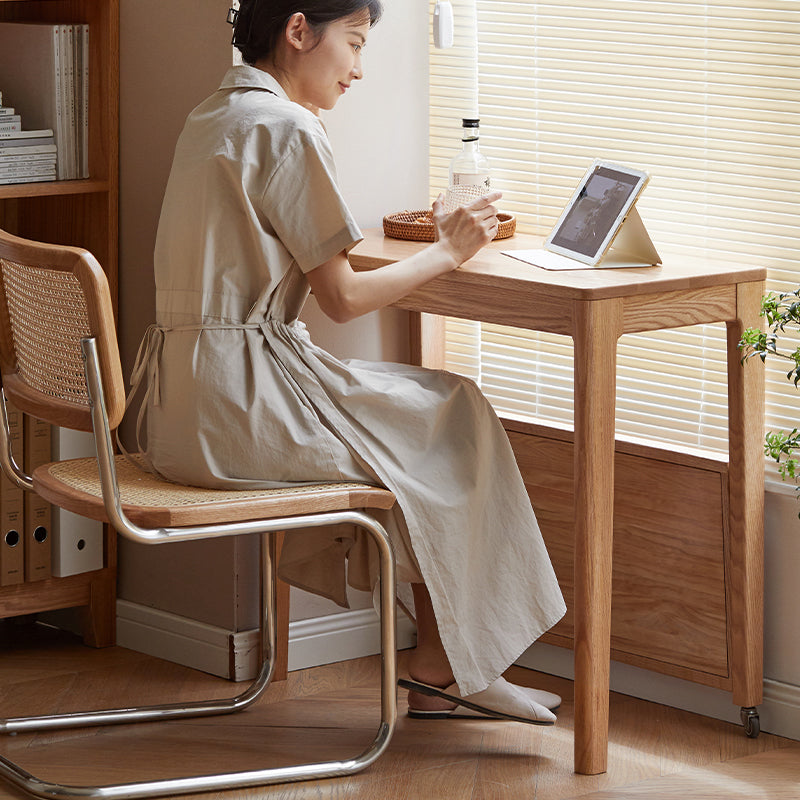 Samson solid American oak mobile side table on castors – view 6