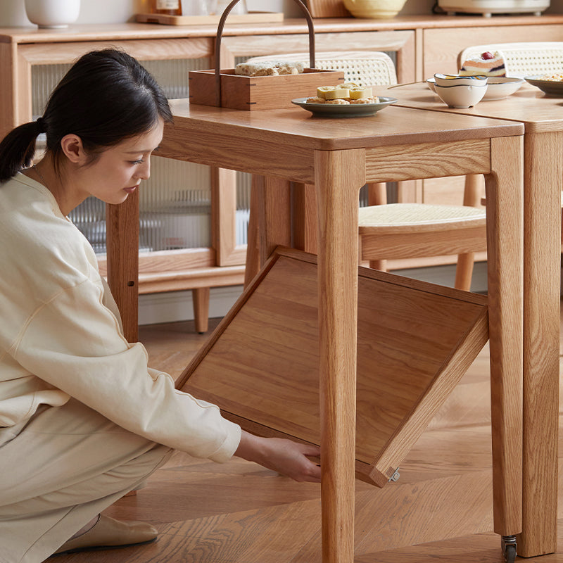 Samson solid American oak mobile side table on castors – view 8