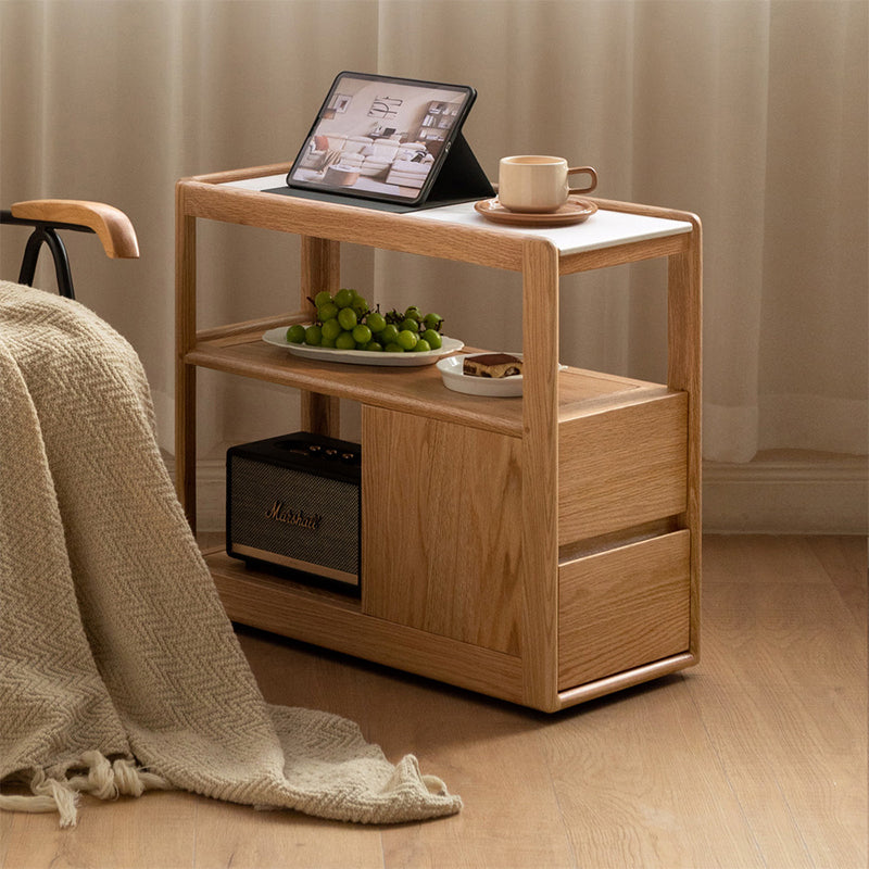 Sasha Solid American Oak Side Table with Ceramic and Castors 30cm