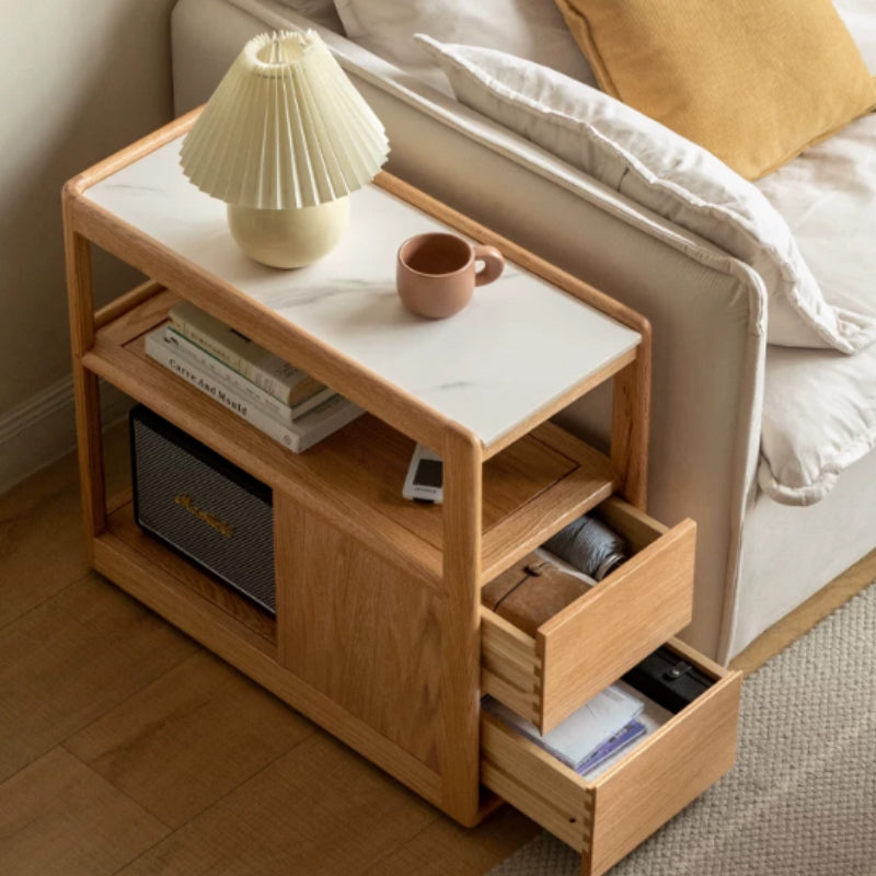 Sasha Solid American Oak Side Table with Ceramic and Castors 30cm – view 10