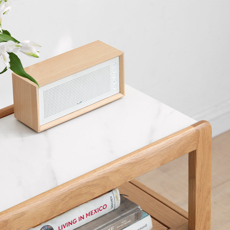 Sasha Solid American Oak Side Table with Ceramic and Castors 30cm – view 12