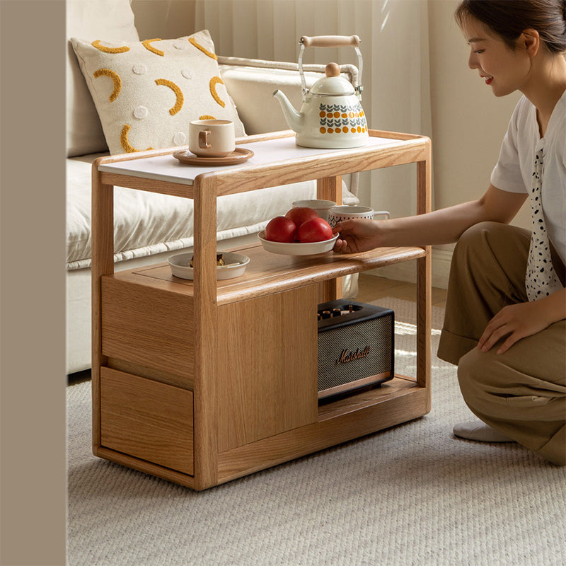 Sasha Solid American Oak Side Table with Ceramic and Castors 30cm – view 2