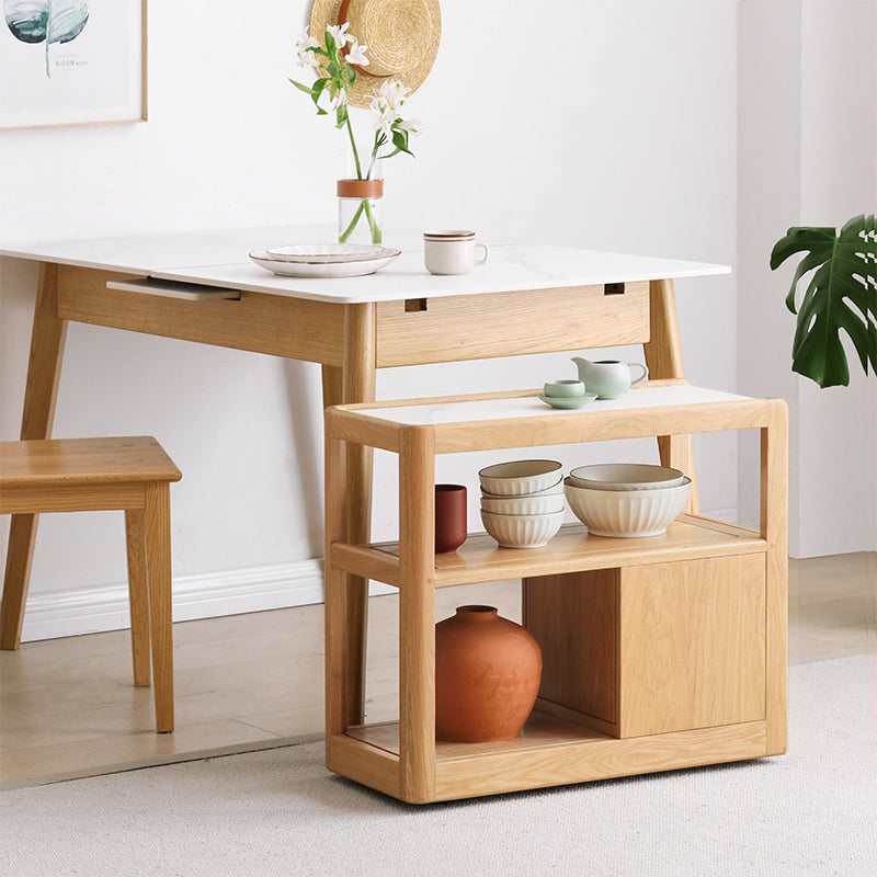 Sasha Solid American Oak Side Table with Ceramic and Castors 30cm – view 4