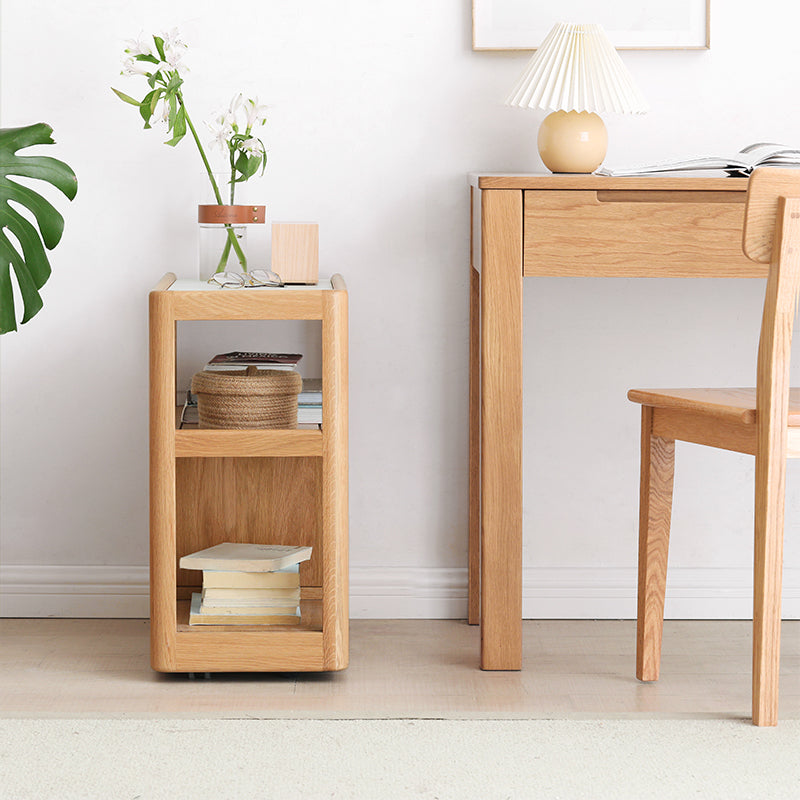 Sasha Solid American Oak Side Table with Ceramic and Castors 30cm – view 5