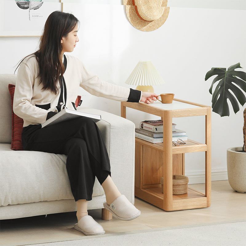 Sasha Solid American Oak Side Table with Ceramic and Castors 30cm – view 6