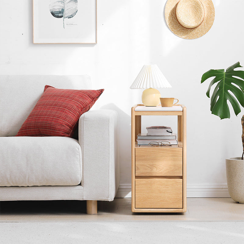 Sasha Solid American Oak Side Table with Ceramic and Castors 30cm – view 7
