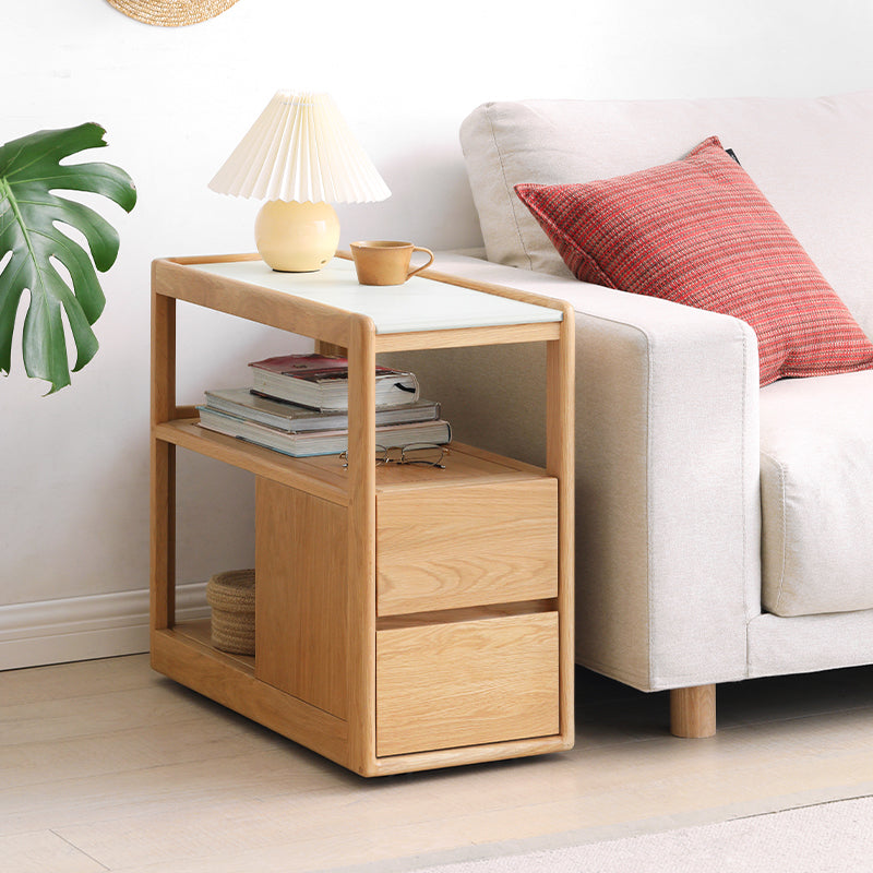 Sasha Solid American Oak Side Table with Ceramic and Castors 30cm – view 8