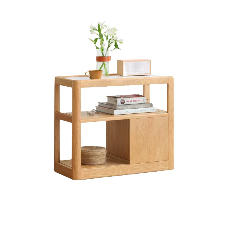 Sasha Solid American Oak Side Table with Ceramic and Castors 30cm – Natural Wood, view 15