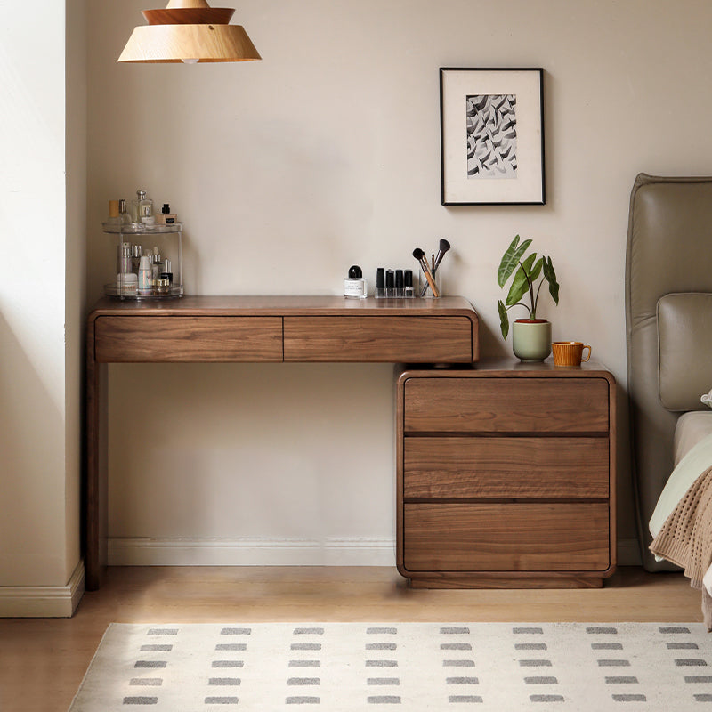 Simone solid black walnut dressing table with drawers