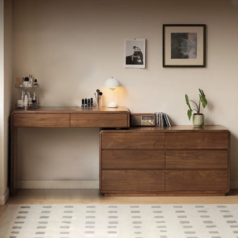 Simone solid black walnut dressing table with drawers – view 14