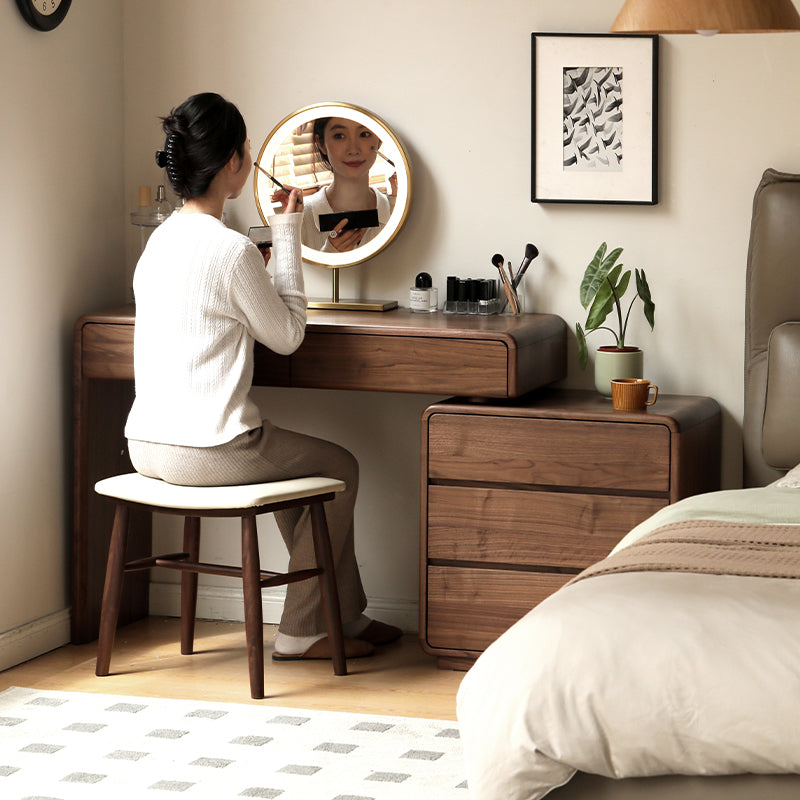 Simone solid black walnut dressing table with drawers – view 3