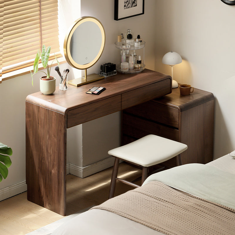 Simone solid black walnut dressing table with drawers – view 4