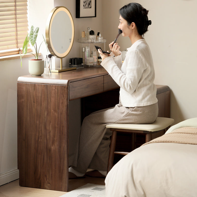 Simone solid black walnut dressing table with drawers – view 5