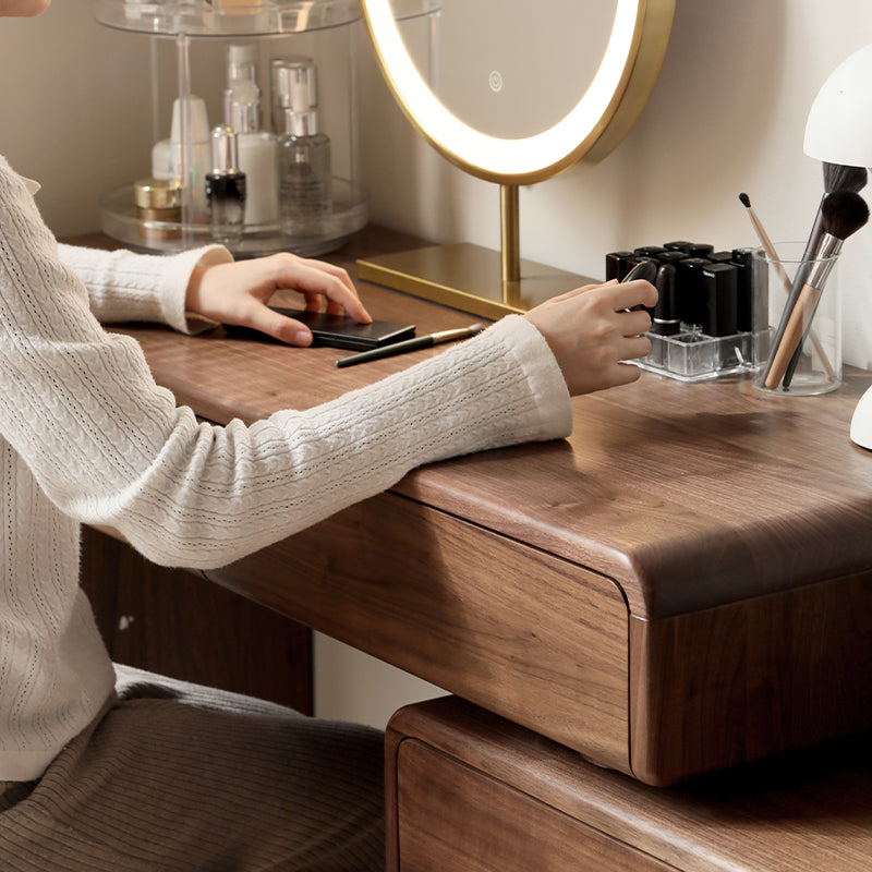 Simone solid black walnut dressing table with drawers – view 6