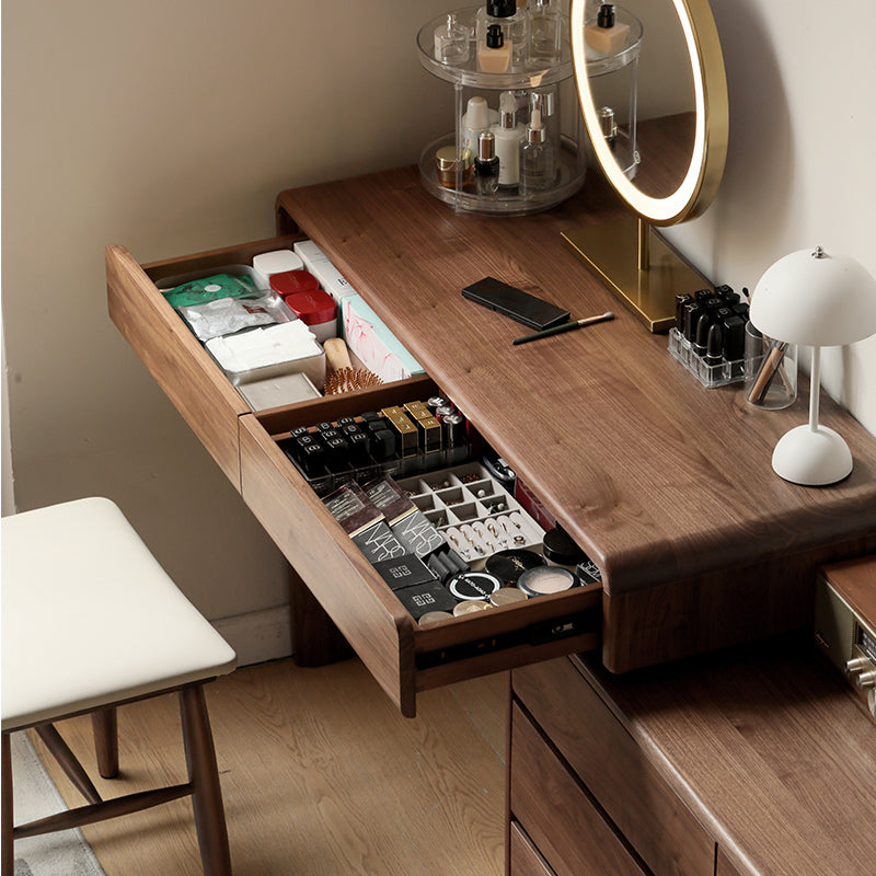 Simone solid black walnut dressing table with drawers – view 8