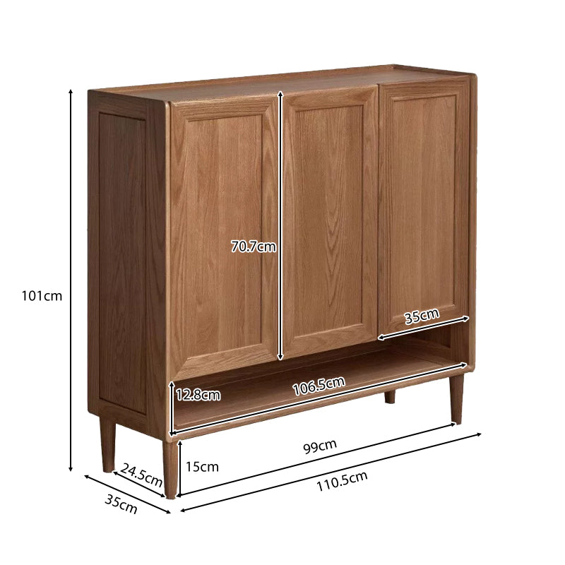 Solid American Oak 3-Door Shoe Cabinet with Open Shelf 110cm – view 10