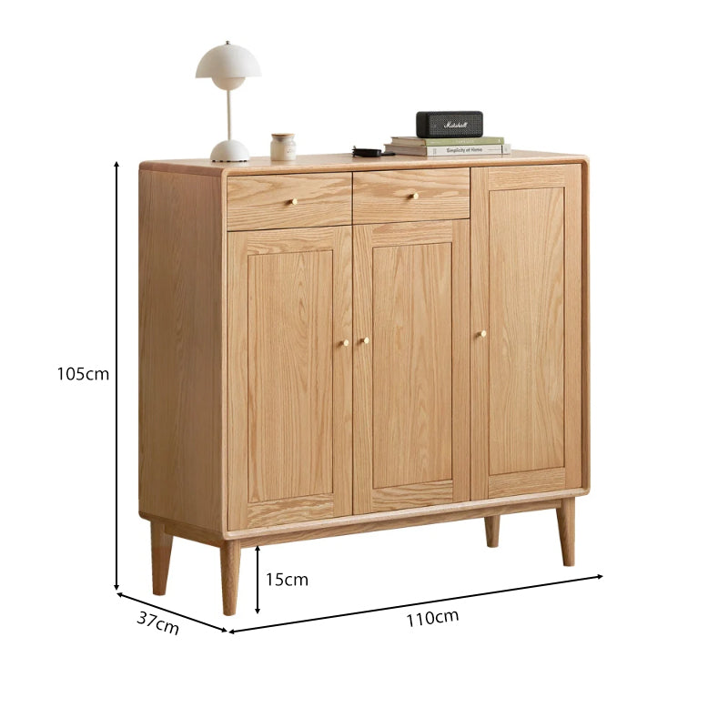 Solid American Oak 3-Door Shoe Cabinet with Open Shelf 110cm – view 8