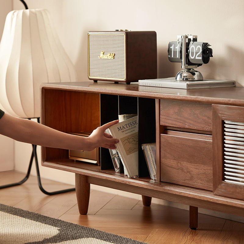 Koree TV Unit in Solid American Oak and Pine with Visible Storage, Walnut – view 10