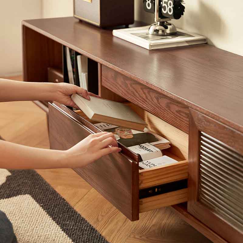 Koree TV Unit in Solid American Oak and Pine with Visible Storage, Walnut – view 7