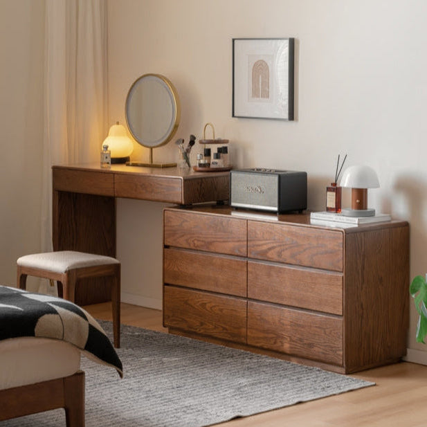 Alyjah Solid American Oak Dressing Table – Walnut Right Cabinet, Walnut Left Cabinet, view 12