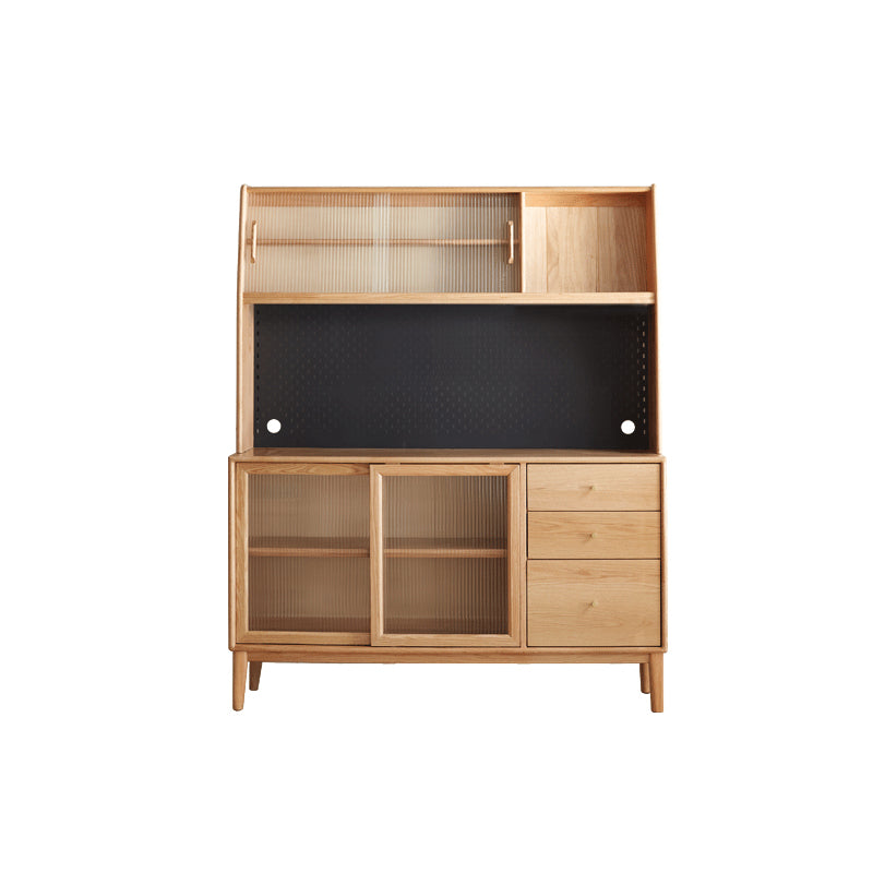 Keedy Solid American Oak Glass-Door Sideboard 125cm 150cm 180cm – Natural Wood 125cm, view 11