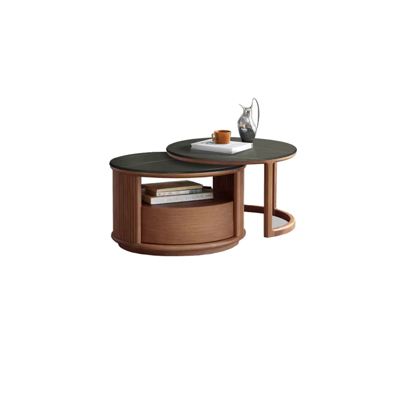 Lyes Solid American Oak Round Nesting Coffee Table Set with Drawer – view 8