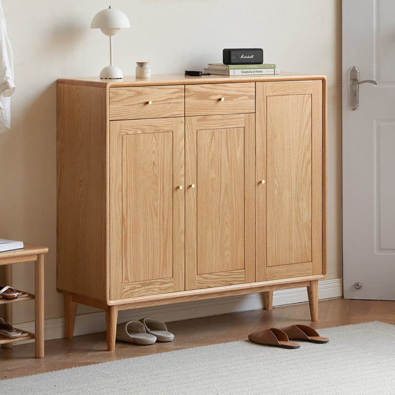Solid American Oak 3-Door Shoe Cabinet with Drawers 110cm – view 11