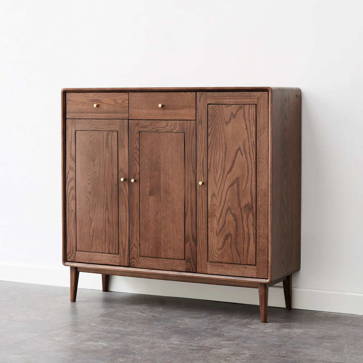 Solid American Oak 3-Door Shoe Cabinet with Drawers 110cm – view 4