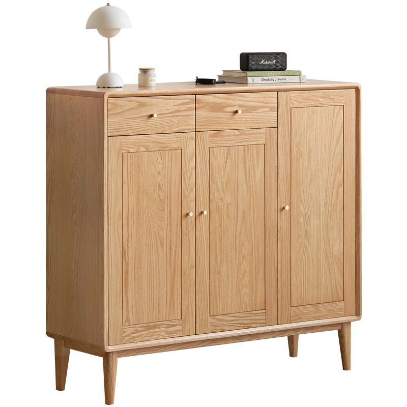 Solid American Oak 3-Door Shoe Cabinet with Drawers 110cm – Natural Wood, view 15