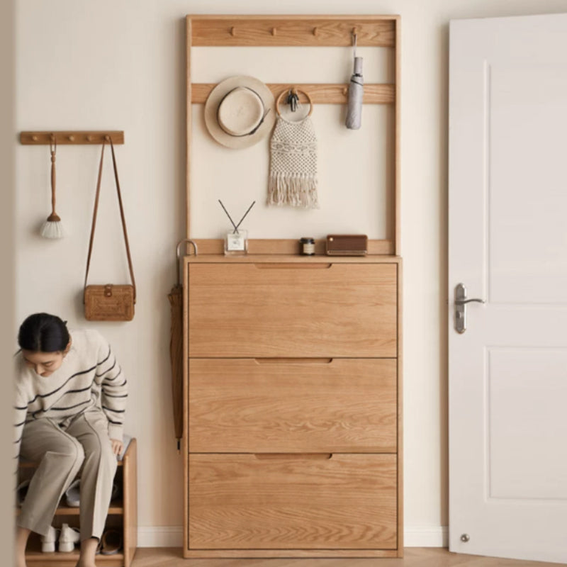 Scarlett Solid American Oak Ultra-Thin Shoe Cabinet 85cm