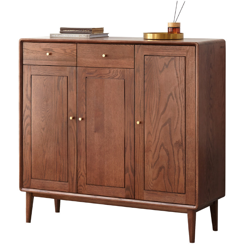 Solid American Oak 3-Door Shoe Cabinet with Drawers 110cm – Walnut, view 9