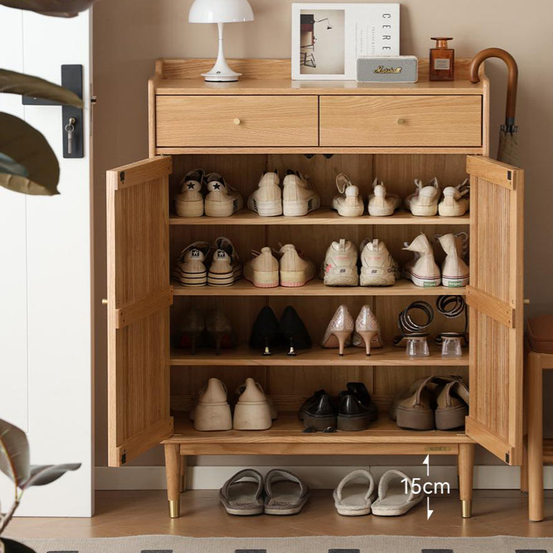 Zain Solid American Oak Slatted Shoe Cabinet 80cm – view 2