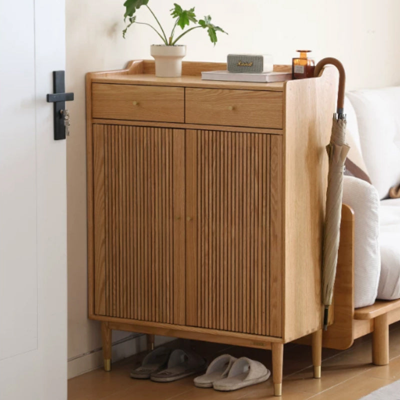 Zain Solid American Oak Slatted Shoe Cabinet 80cm – view 3